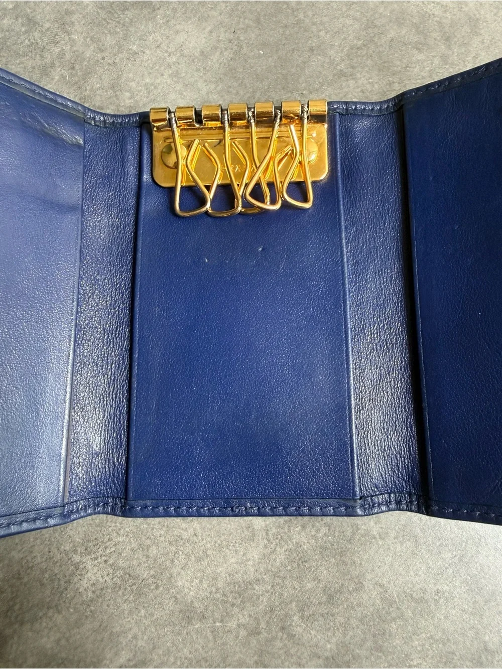Prada Soft Calf Leather Key Holder Wallet in Blue with Gold Hardware